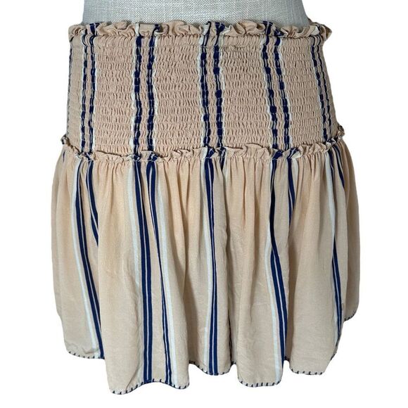 HEMANT & NANDITA Sand Tan Nautical Striped Silk Drawstring Mini Skirt - Picture 6 of 11